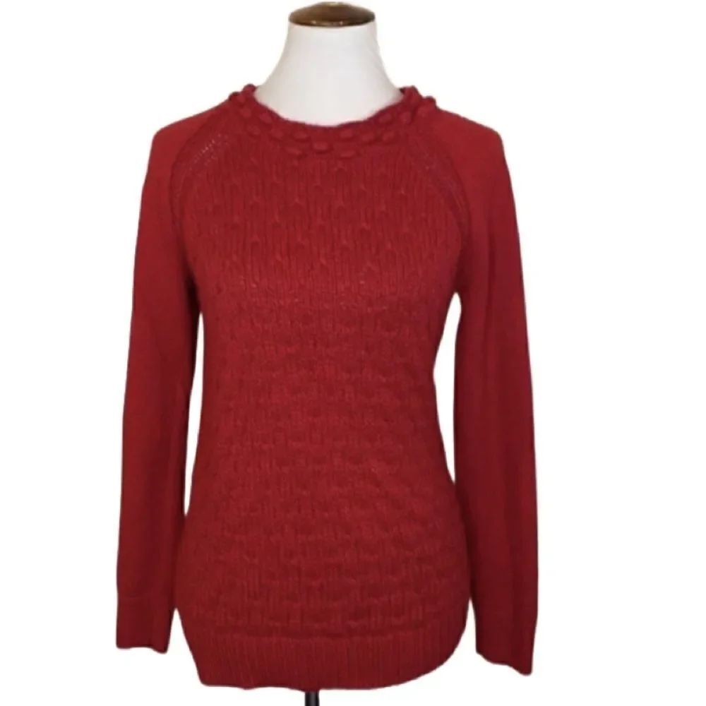 LOFT Red Cozy Cotton Blend Crewneck Pullover Knit Sweater (Size: Small)